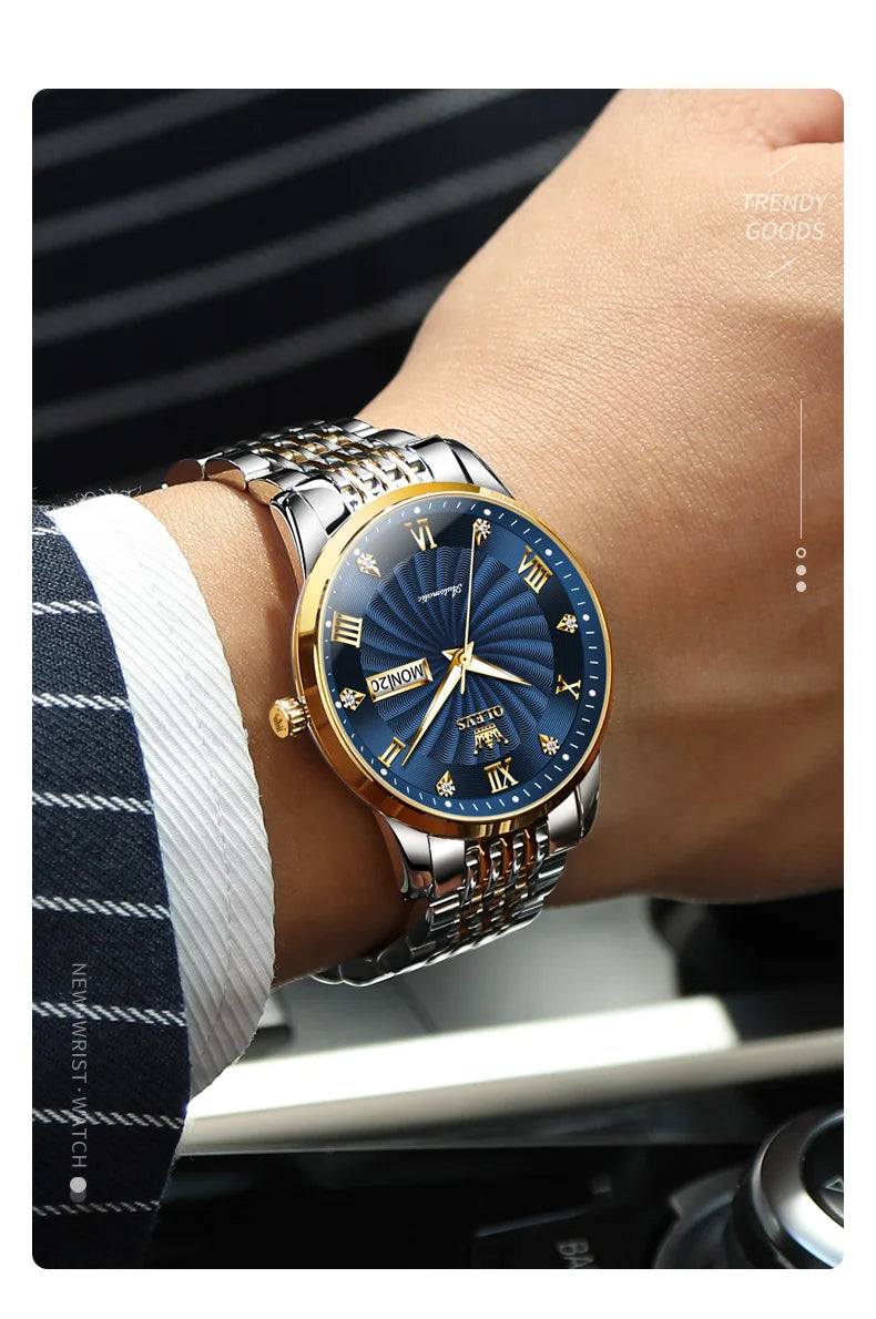 OLEVS 6630 Men's Watch - Automatic Mechanical, Threaded Dial, Waterproof, Stainless Steel, Luxury