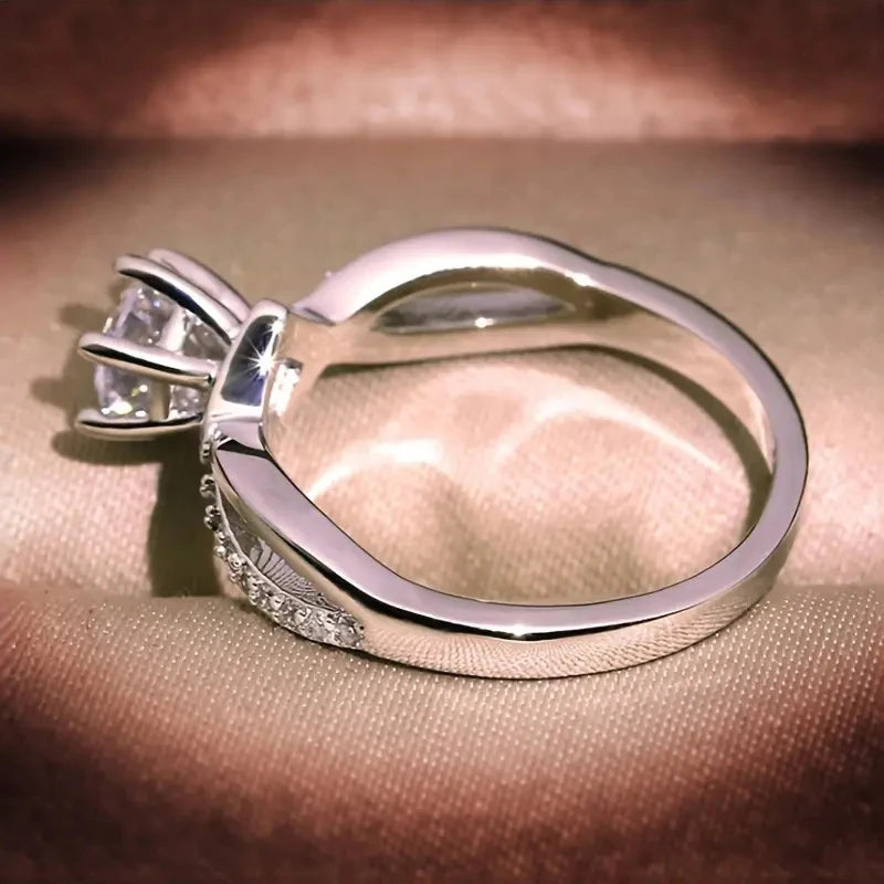 Silver Cubic Zirconia Ring - 6 Claw Engagement Band