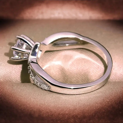 Silver Cubic Zirconia Ring - 6 Claw Engagement Band