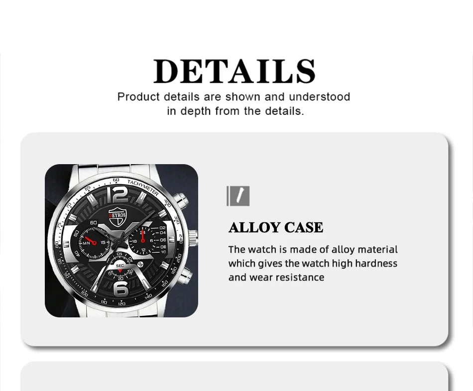 DEYROS Men's Fashion Quartz Watch - Stainless Steel Band, Numberless Dial, Casual Business