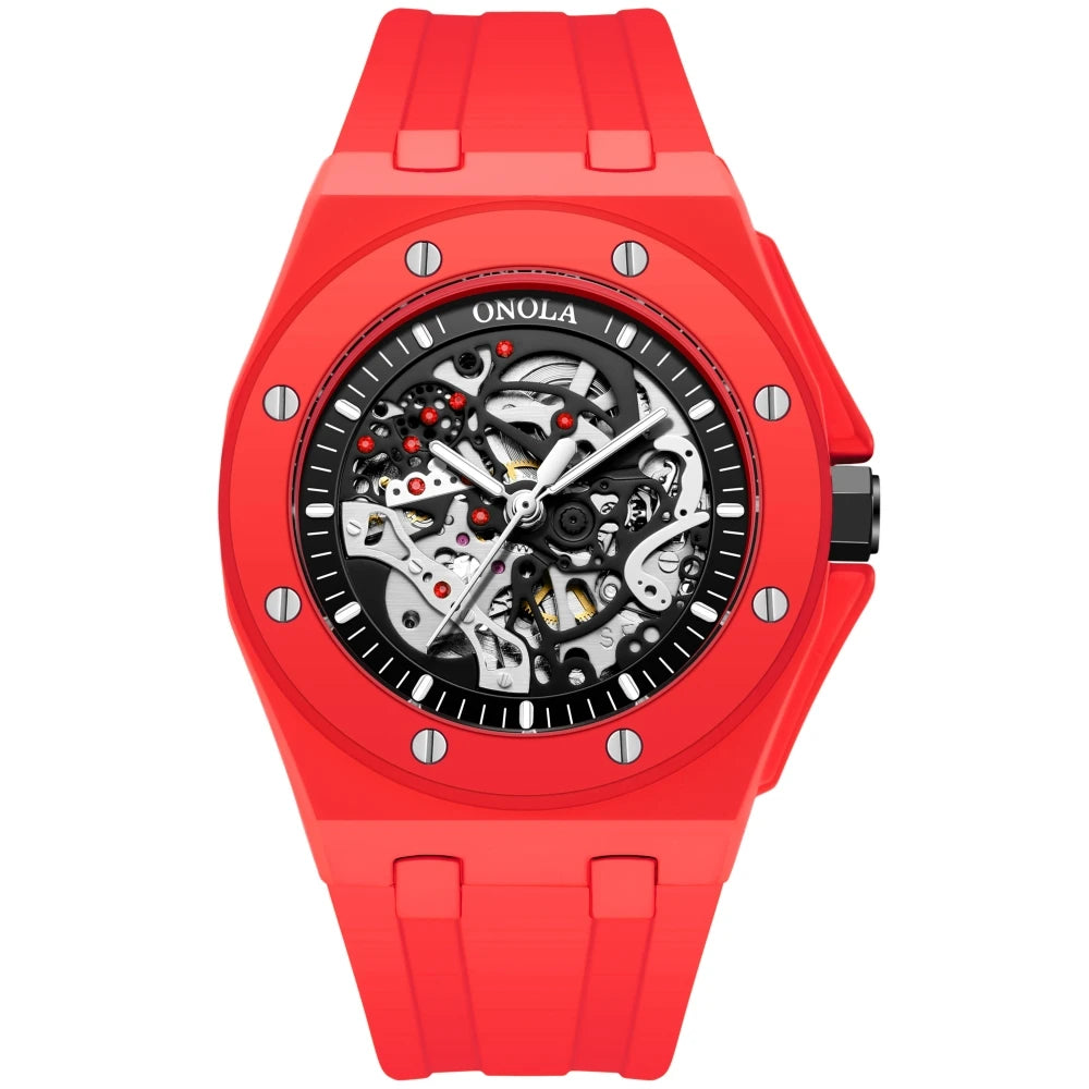 ONOLA Men’s Skeleton Automatic Mechanical Watch with Silicone Band