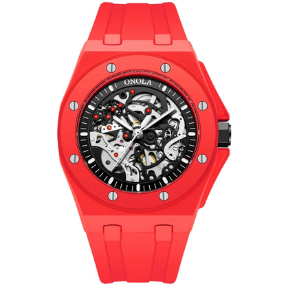 ONOLA Men’s Skeleton Automatic Mechanical Watch with Silicone Band
