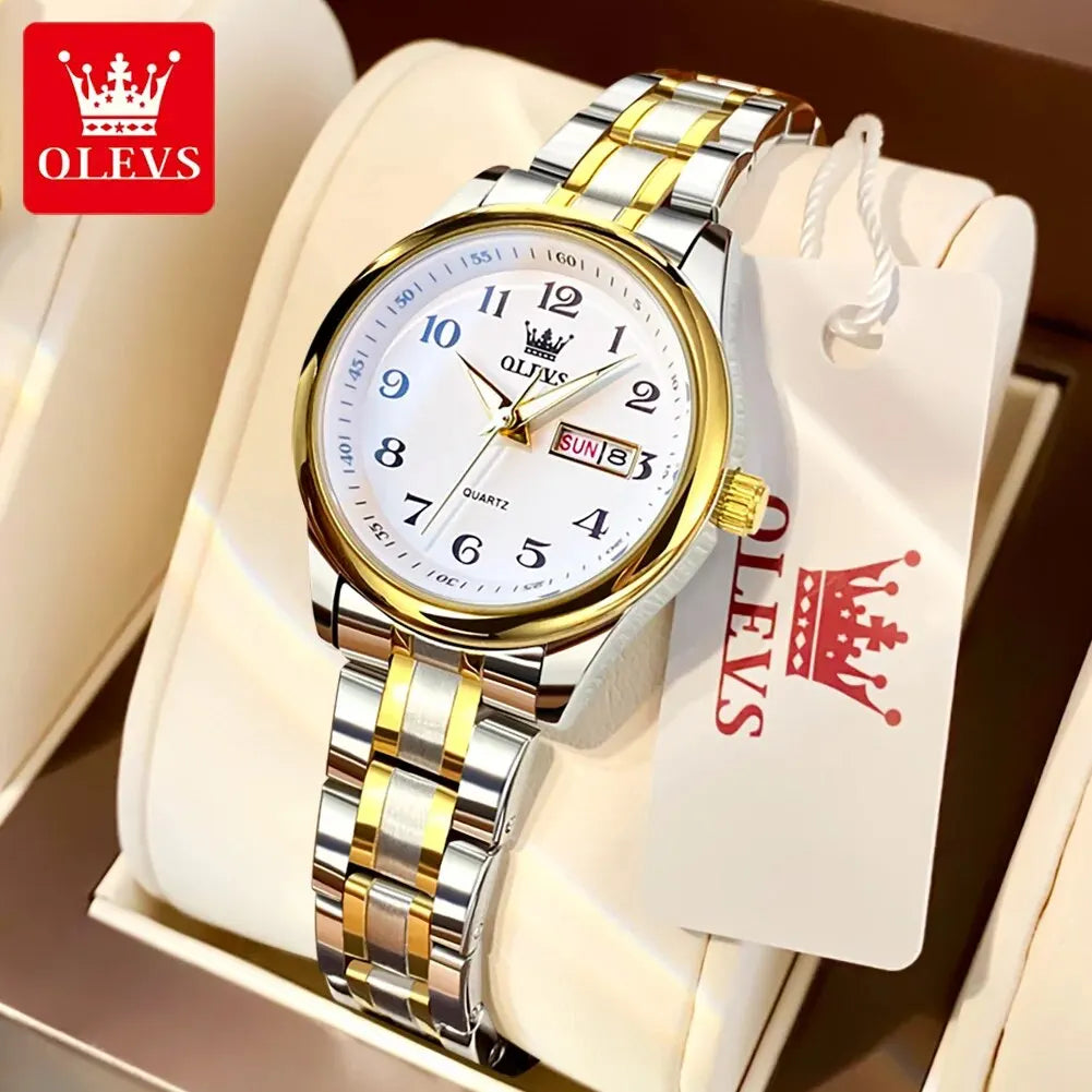 OLEVS Women’s Stainless Steel Quartz Watch with Date and Week Display