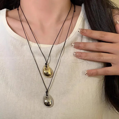 Unisex Leather Necklace - Irregular Bean Pendant