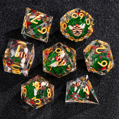 7-Piece Sharp-Edge Resin RPG Dice Set with Liquid-Core Options