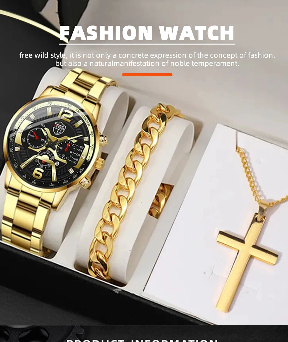 DEYROS Men's Fashion Quartz Watch - Stainless Steel Band, Numberless Dial, Casual Business