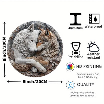 Wolf Couple Metal Wall Art - 8" Aluminum Round