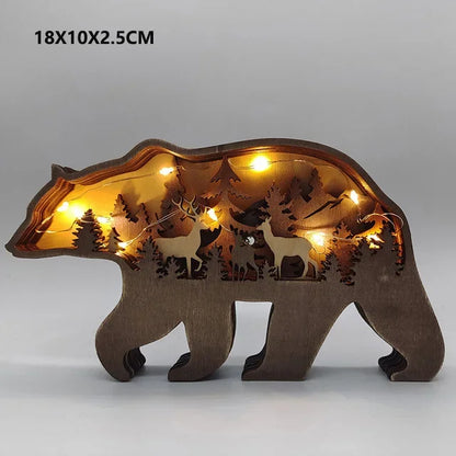 Wolf Wooden LED Light Decoration - 16x14cm Desktop Ornament