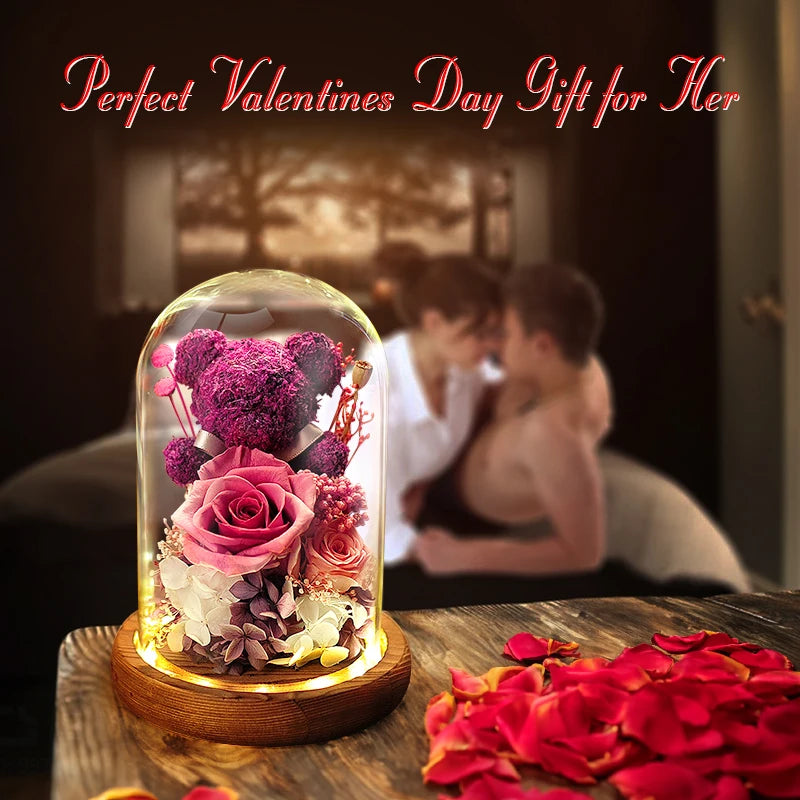 Eternal Preserved Rose in Glass Dome with LED Lights