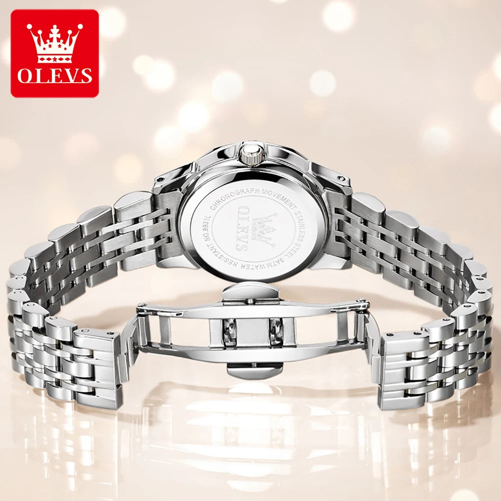 OLEVS 9931L Women's Watch - Elegant Fashion, Luxury, Waterproof, Stainless Steel, Luminous Date