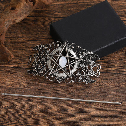 Star & Heart Gemstone Hairpin – Viking Style, Metal Alloy, Blue/Pink/White