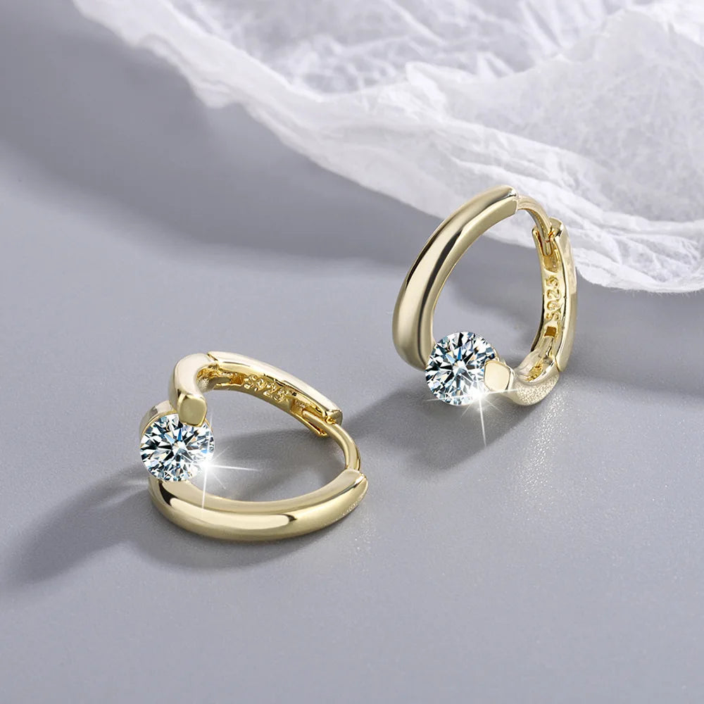 925 Sterling Silver Earrings - Gold with Crystals