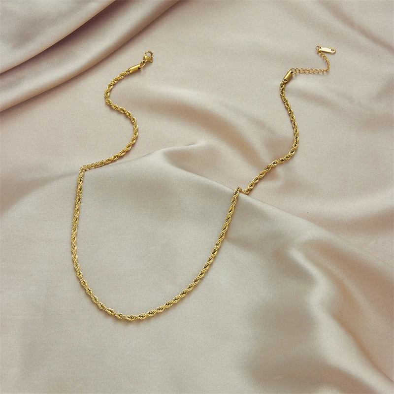 Gold Stainless Steel Chain Necklace & Bracelet Set