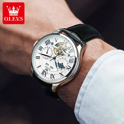 OLEVS 7013 Men's Watch - Moon Phase, Mechanical Automatic, Hollow Flywheel, Waterproof