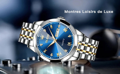 OLEVS 9931 Men's Watch - Rhombus Mirror, Waterproof, Luminous, Stainless Steel, Date Week