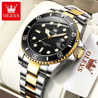 OLEVS 5885 Men's Watch - Luxury, One-Way Rotating Outer Ring, Auto Date, Waterproof, Quartz