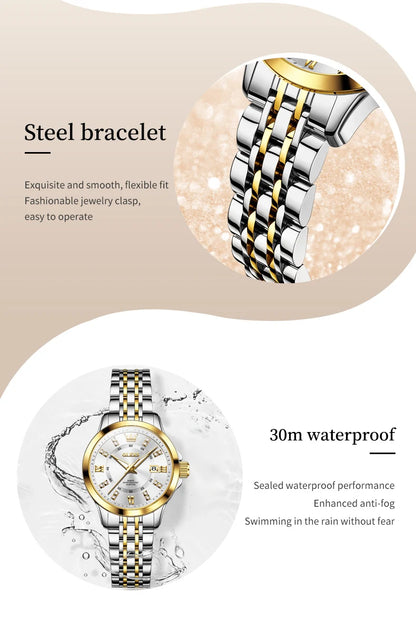 OLEVS 3620 Luxury Diamond Watch - Auto Calendar, Waterproof, Bracelet Set