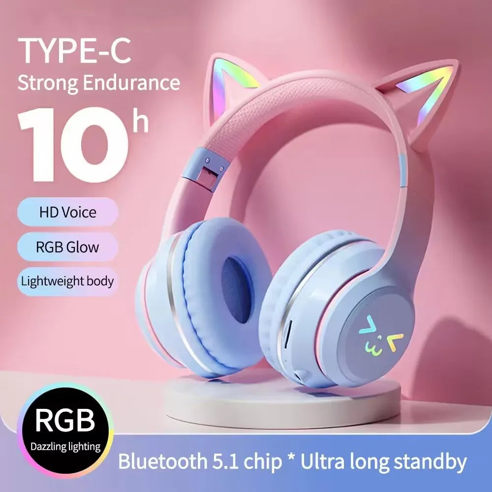 RGB Cat Ear Bluetooth Earphones 5.3 - Wireless Gaming Headset