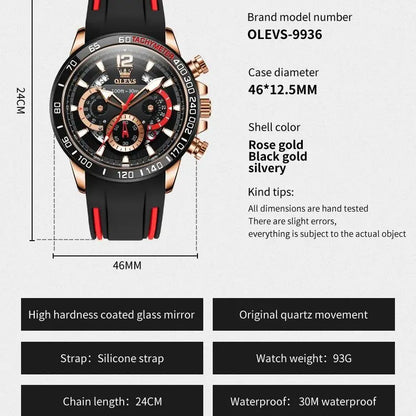 OLEVS 9936 Men's Watch - Luxury, Silicone Strap, Waterproof, Chronograph, Night Light