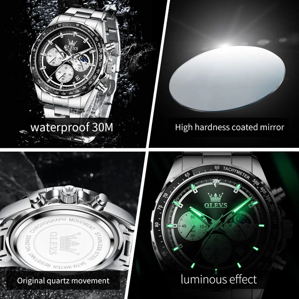 OLEVS 2945 Men's Watch - Moon Phase, Chronograph, Waterproof, Backlight, Fashion Quartz