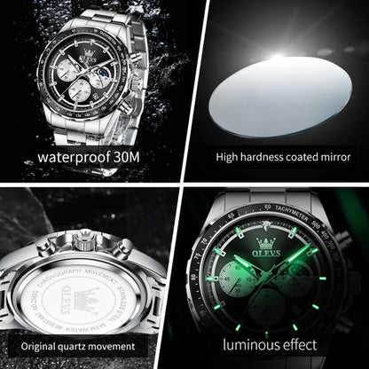 OLEVS 2945 Men's Watch - Moon Phase, Chronograph, Waterproof, Backlight, Fashion Quartz