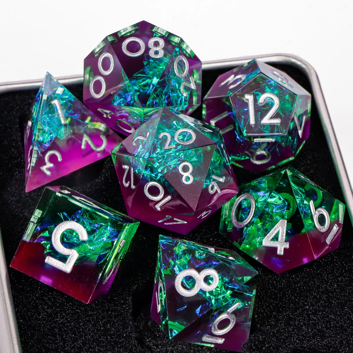 7-Piece Sharp-Edge Resin RPG Dice Set with Liquid-Core Options