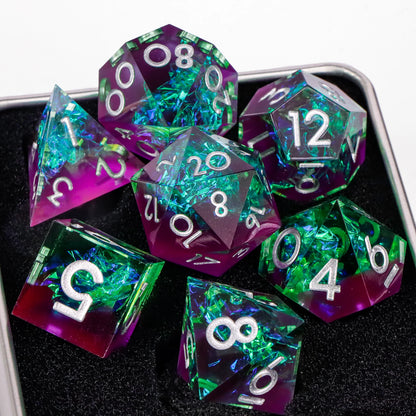 7-Piece Sharp-Edge Resin RPG Dice Set with Liquid-Core Options