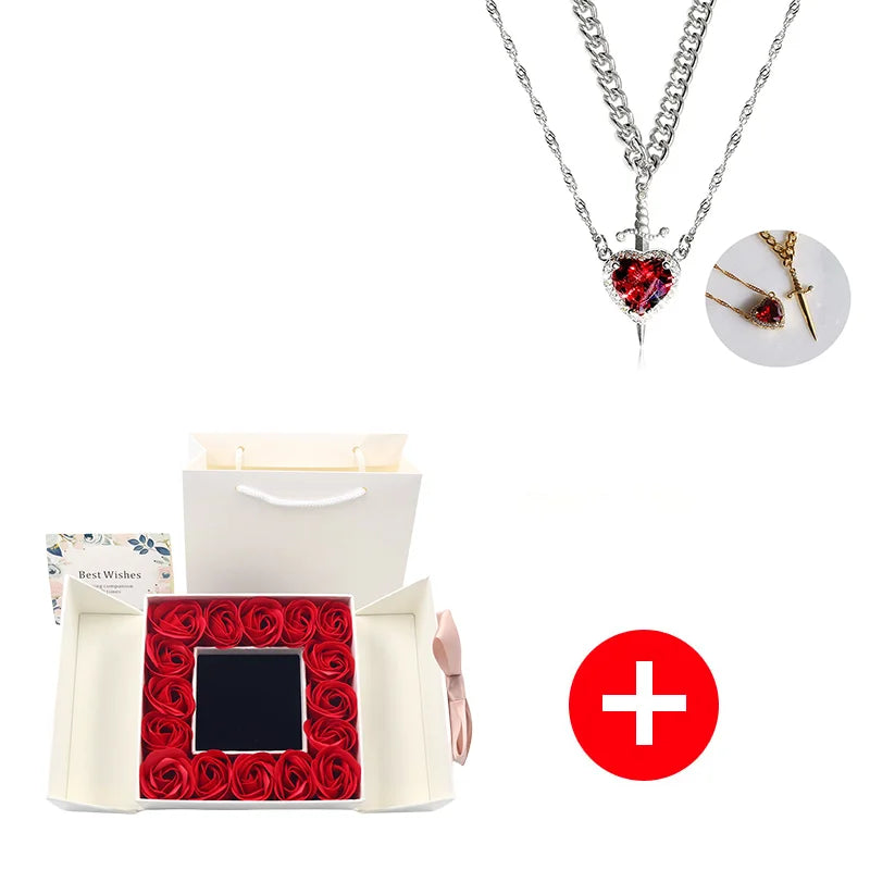 Heart and Sword Necklace - Rose Gift Box Set for Her