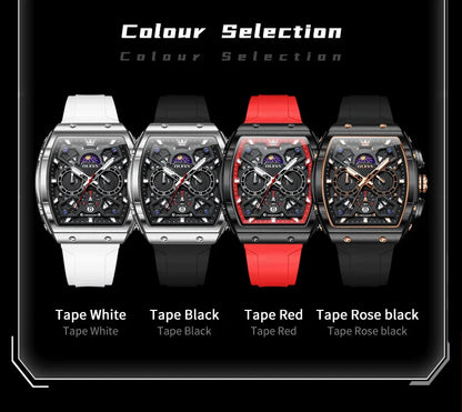 OLEVS 2492 Men's Watch - Tonneau Hollow Out, Moon Phase, Waterproof, Luminous, Silicone