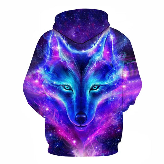 Wolf 3D Print Hoodie - Polyester O-Neck Oversized Streetwear
