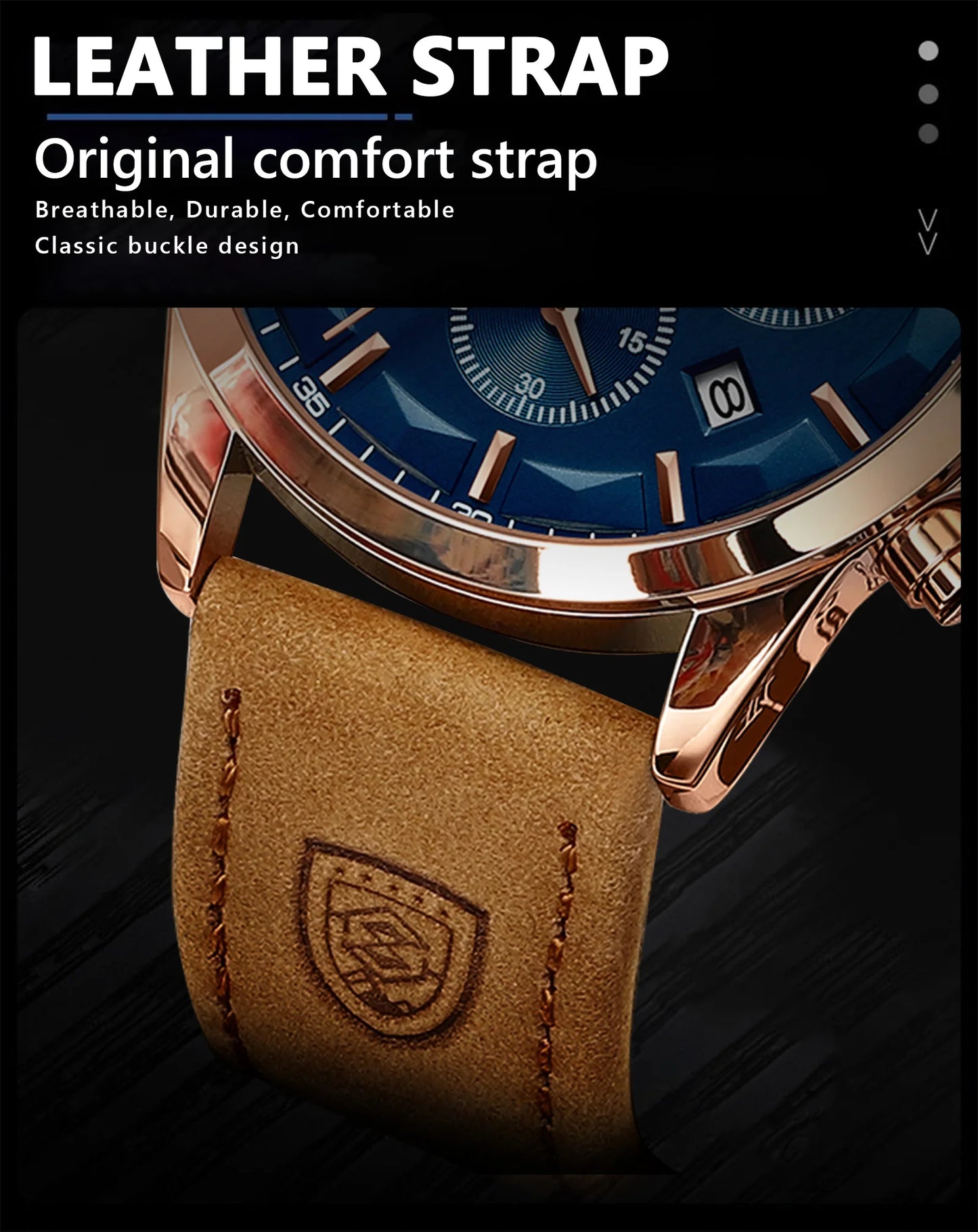 POEDAGAR 928 Men's Luxury Sport Watch - Leather Band, Luminous, Diver, 3ATM, Auto Date
