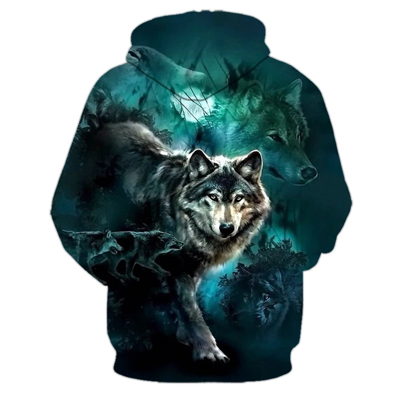 Wolf 3D Print Hoodie - Polyester O-Neck Oversized Streetwear