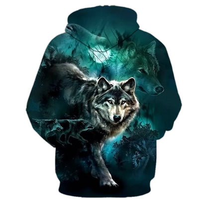 Wolf 3D Print Hoodie - Polyester O-Neck Oversized Streetwear