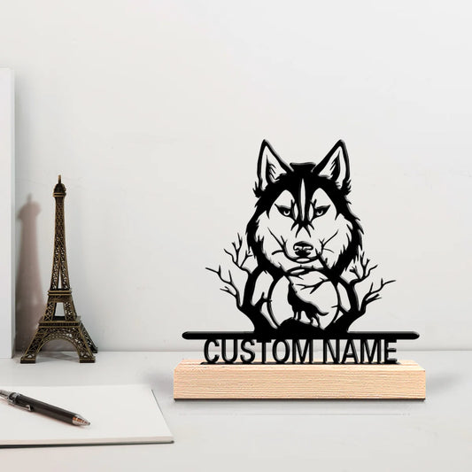 Custom Wolf Metal Sculpture - 15cm with Wooden Base