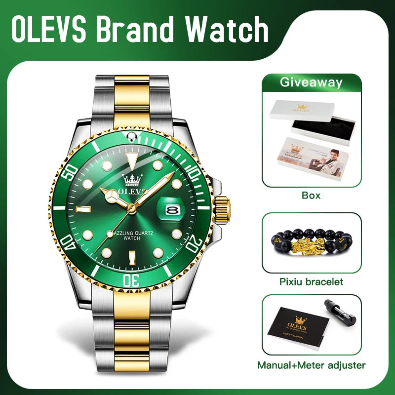 OLEVS 5885 Men's Watch - Original Brand, Waterproof, Stainless Steel, Automatic Date, Gifts