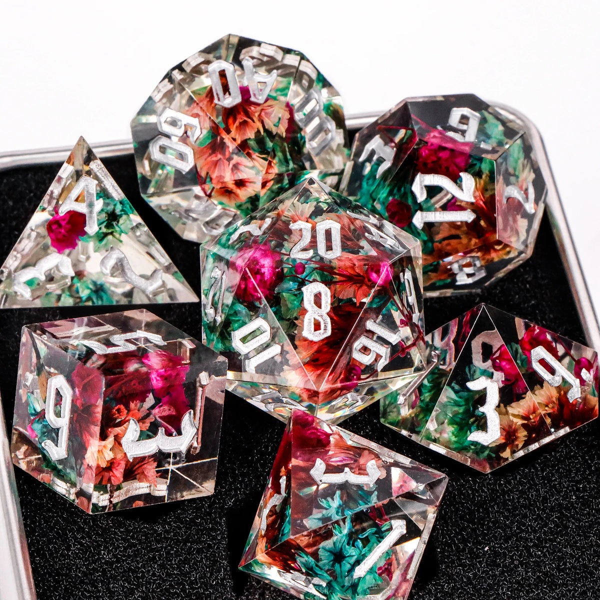 7-Piece Sharp-Edge Resin RPG Dice Set with Liquid-Core Options