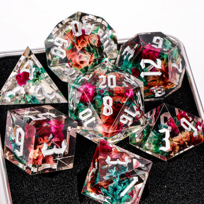 7-Piece Sharp-Edge Resin RPG Dice Set with Liquid-Core Options