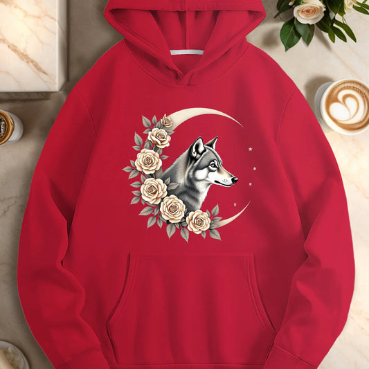 Wolf Head Crescent Moon Women's Hoodie - Polyester