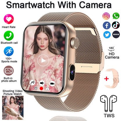 2025 New Smart Watch Men Women Camera Take Photos Record Video Health Monitor Sports Fitness Waterproof BT Call Smartwatch