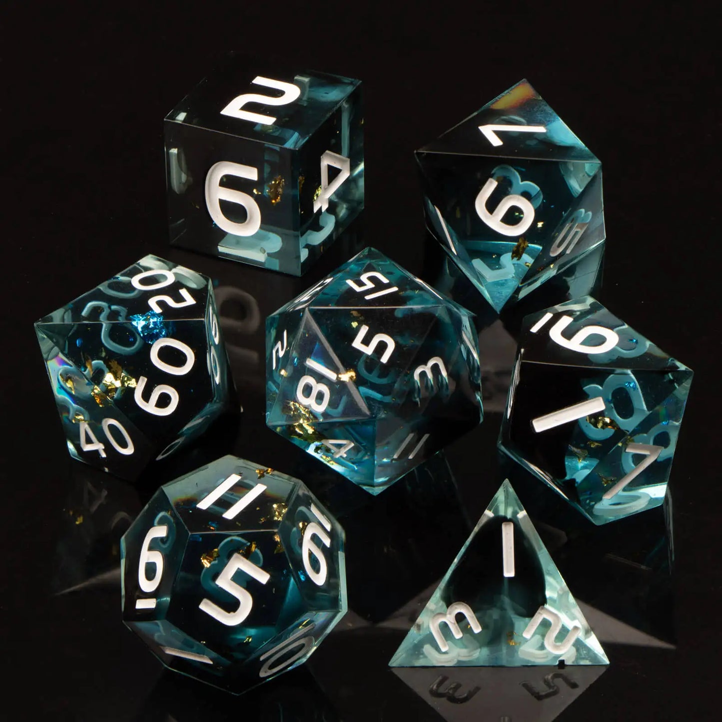 7-Piece Handmade Resin DnD Dice Set - Sharp Edge RPG Dice