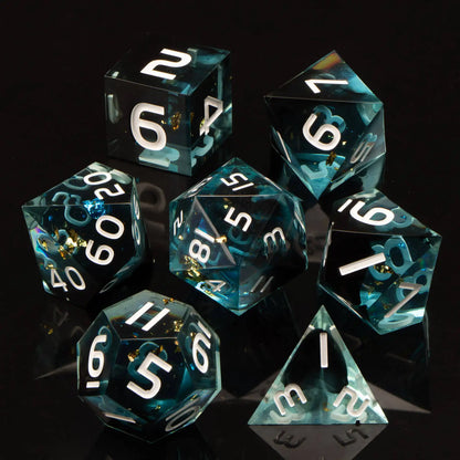 7-Piece Handmade Resin DnD Dice Set - Sharp Edge RPG Dice