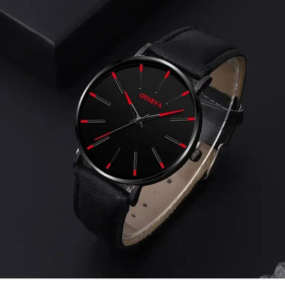 DIJANES Men's Quartz Watch & PU Leather Bracelet Set - Numberless Dial, Buckle, Fashion Casual