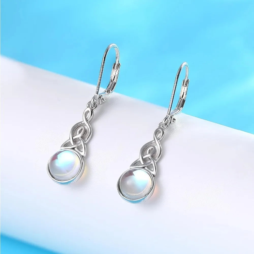 Moonstone Drop Earrings – 925 Sterling Silver, Vintage Style