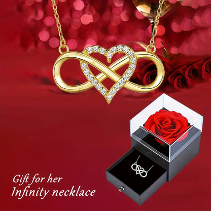 Infinity Heart Necklace - Rose Gift Box Set for Her