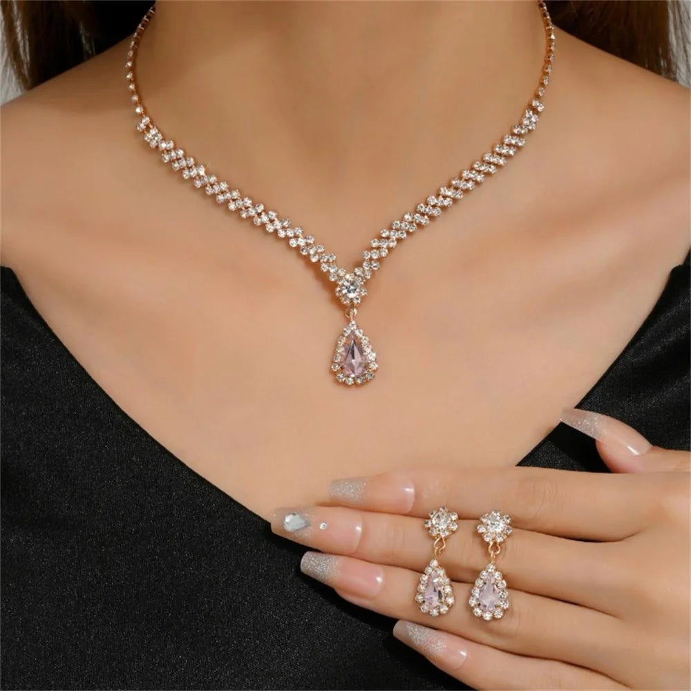 V-Shaped Rhinestone Necklace & Earrings Set - Luxury Jewelry