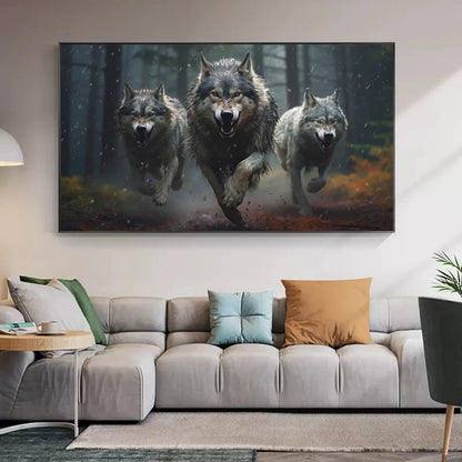 Running Wolf Canvas Poster - Waterproof Ink Spray Painting Wall Art