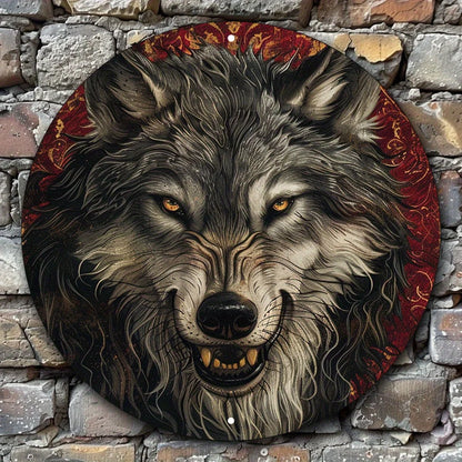Glowing Eye Wolf Metal Wall Art - Round Iron Sign Decor