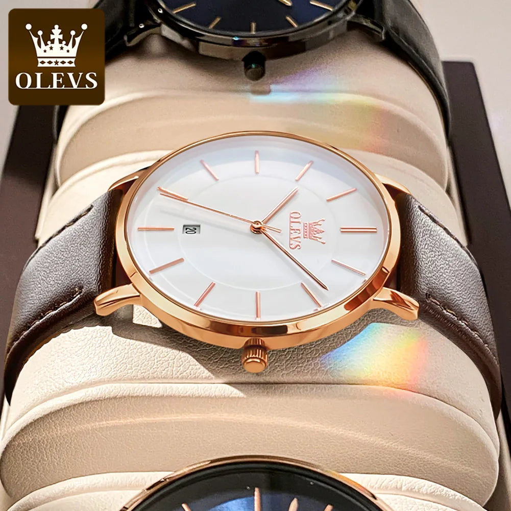 OLEVS 5869 Men's Watch - Ultra Thin 6.5mm, Minimalist, Leather Strap, Waterproof, Auto Date