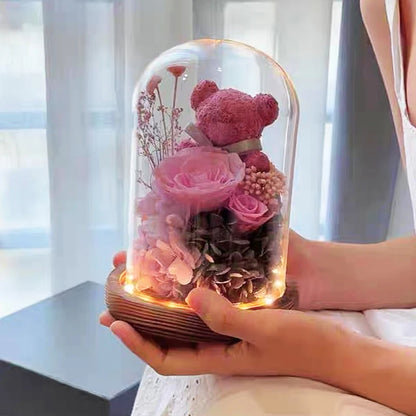 Eternal Preserved Rose in Glass Dome with LED Lights