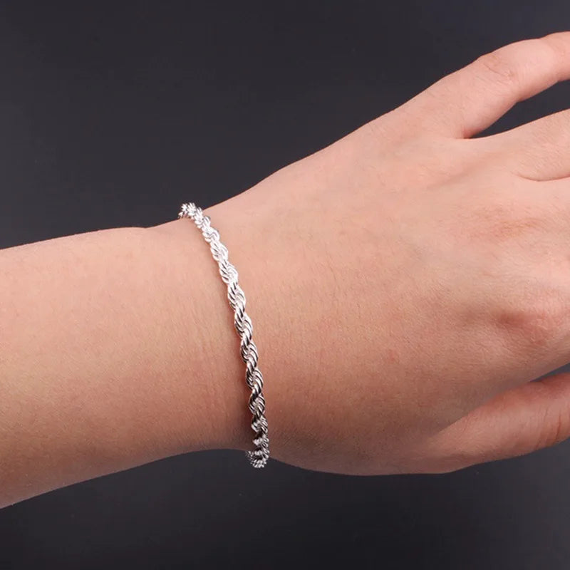 925 Sterling Silver 4mm Twisted Rope Bracelet - Unisex